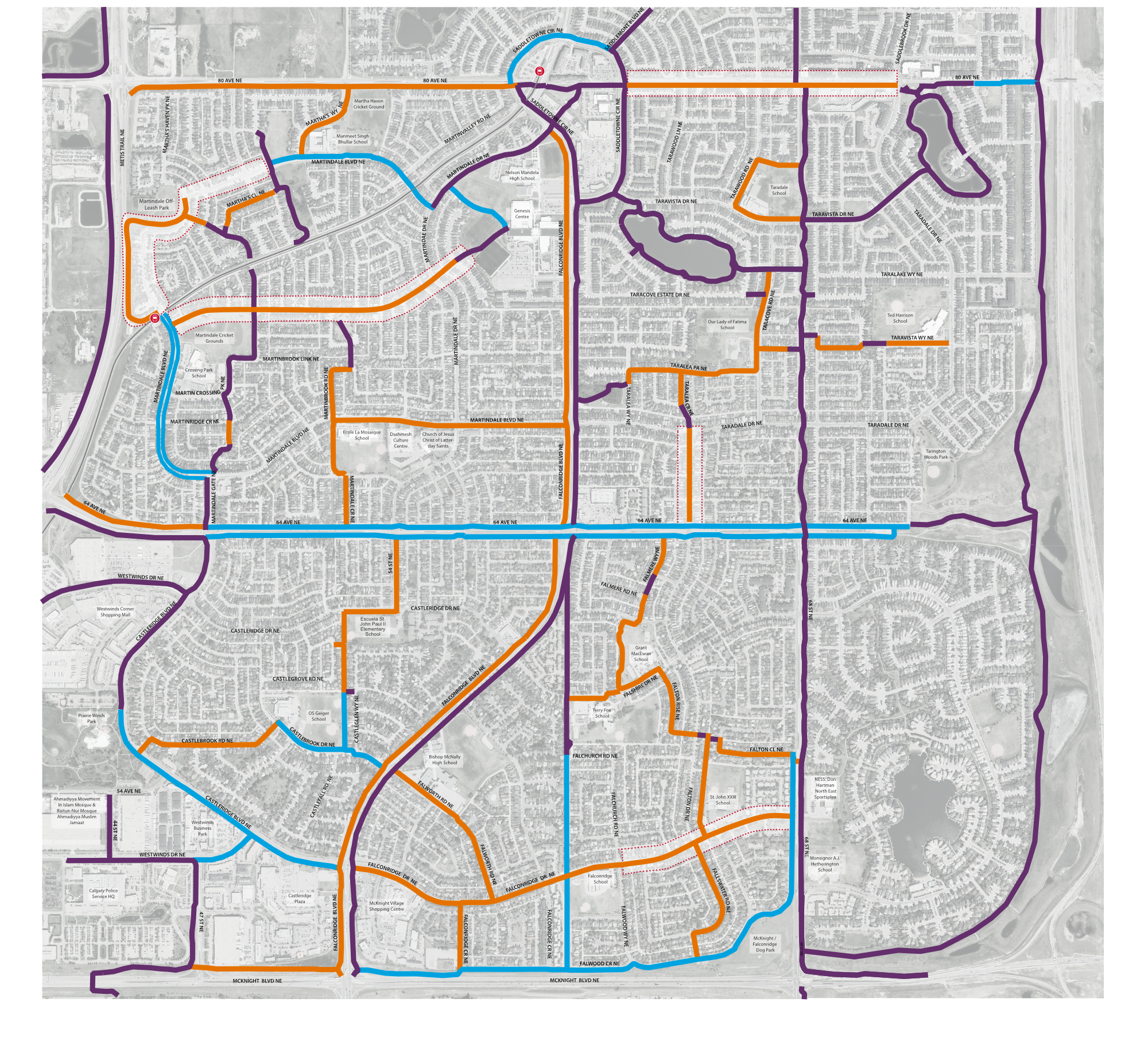 Map of pathway bikeways that are existing, proposed for 2026 and future