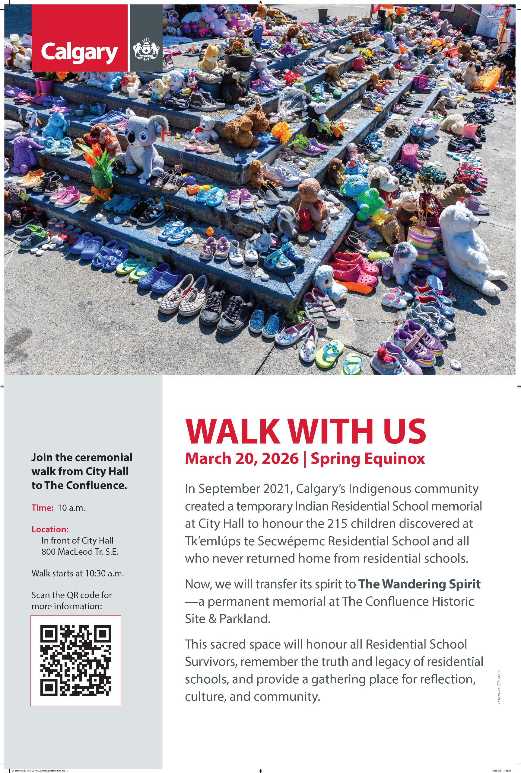 Walk with us on March 20 from City Hall to the Confluence for a ceremony to transfer the spirit of the temporary memorial to the Wandering Spirit site