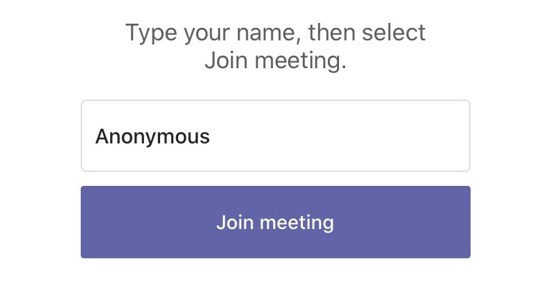 Image of Microsoft Teams prompt to enter a username before joining the live session.