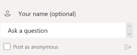 Prompt from Microsoft Teams to enter a name when posting a question or comment.