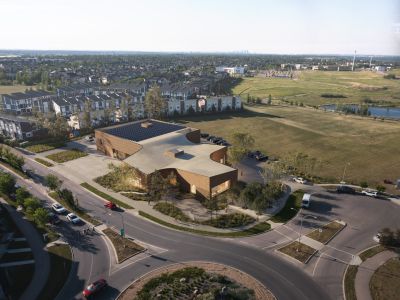 Aerial image rendering of Fire Hall / Library facility 