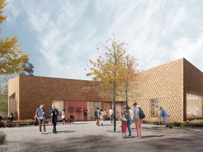 Image rendering showing exterior view of Walden Fire Station and Library